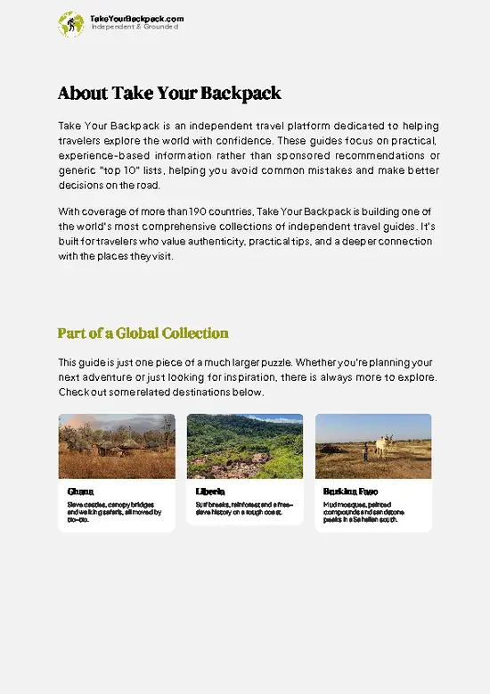 example page 1 from our offline Travel Guide for Côte d’Ivoire